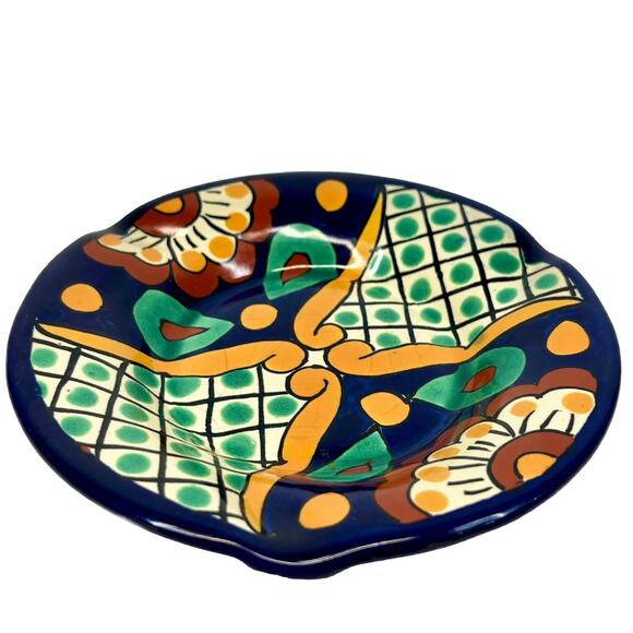 Vintage Talavera Pottery Ashtray 5.5" Mexico Hand Painted Signed Folk Art - Picture 1 of 5